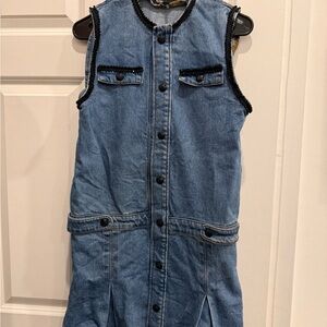 Maje Blue Denim Sleeveless Button-Front Dress with Black Trim